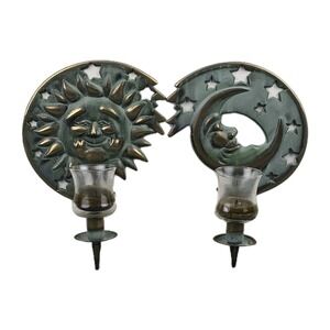 Vintage PartyLite Celestial Sun & Moon Metal Wall Candle Holder Set 94' w/ Glass